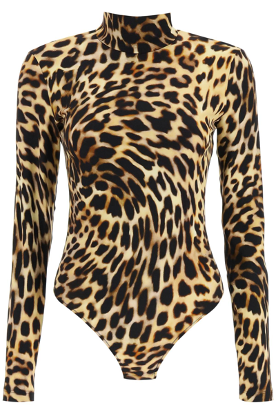 Stella Mccartney Cheetah Print Long Sleeve Turtleneck Bodysuit In Brown