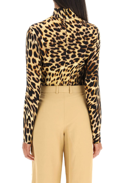 Stella Mccartney Cheetah Print Long Sleeve Turtleneck Bodysuit In Brown