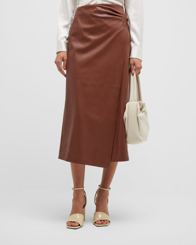 Shop Mother The Its A Wrap Faux Leather Midi Skirt In Friar Brown