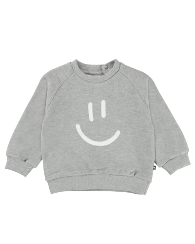 Shop Molo Kid's Disc Sweatshirt With Smiley In Grey Melange