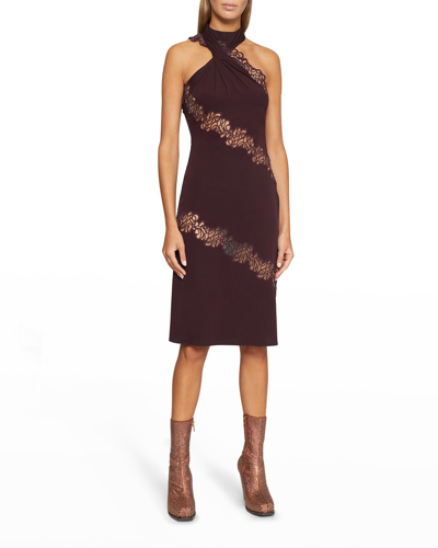 Shop Stella Mccartney Halter Lace Midi Dress In 5000 Aubergine