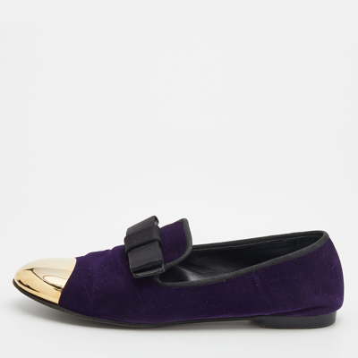 Pre-owned Giuseppe Zanotti Purple Velvet Cap Toe Smoking Slippers Size 39