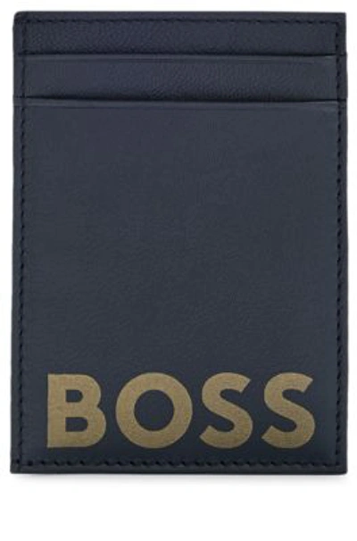 Shop Hugo Boss Leather Card Holder With Contrast Logo And Id Window In Black