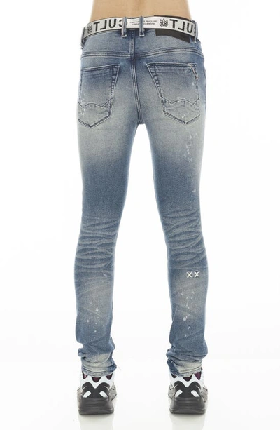 Cult Of Individuality Punk Belted Distressed Super Skinny Jeans In Basil