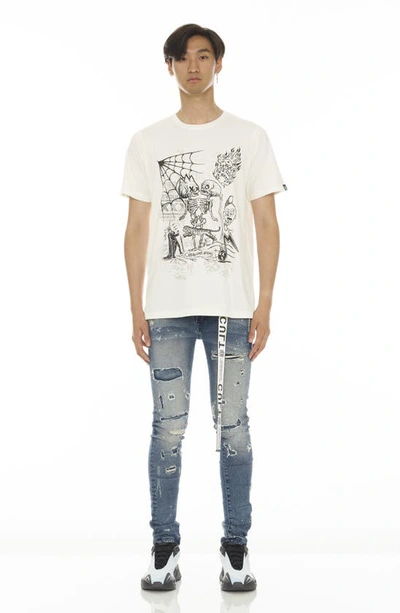 Cult Of Individuality Punk Belted Distressed Super Skinny Jeans In Basil