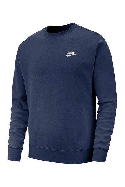 Shop Nike Club Crewneck Sweatshirt In Mnnavy/white