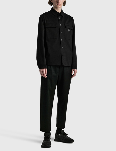 Shop Prada Gabardine Stretch Cotton Shirt Jacket In Black
