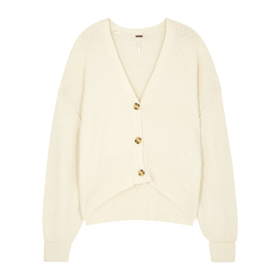 Shop Free People Found My Friend Cream Bouclé Cotton-blend Cardigan