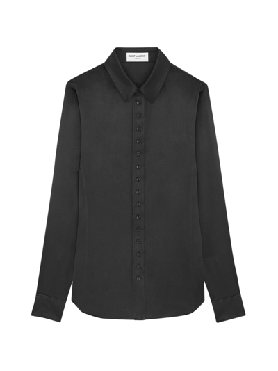 Shop Saint Laurent Fitting Shirt In Washed Silk Satin In Black