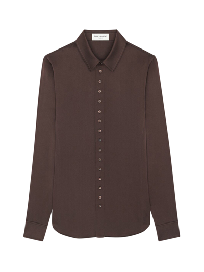 Shop Saint Laurent Fitting Shirt In Washed Silk Satin In Brown