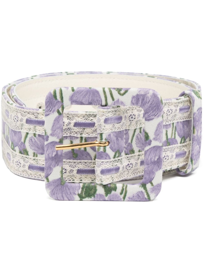 Shop Luisa Beccaria Floral-print Cotton Belt In Purple