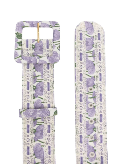 Shop Luisa Beccaria Floral-print Cotton Belt In Purple