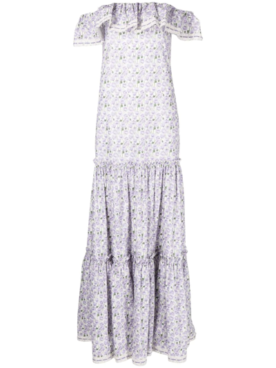 Shop Luisa Beccaria Floral-print Sleeveless Dress In Purple