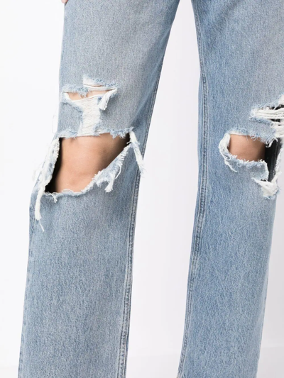 Shop Agolde 90s Wander Destruct Straight Jeans In Blue