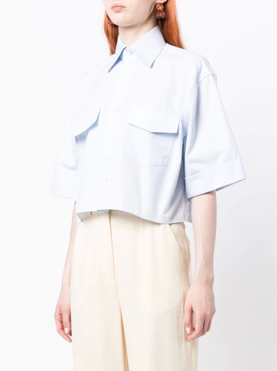Shop Woera Chest-pocket Cropped Shirt In Blue