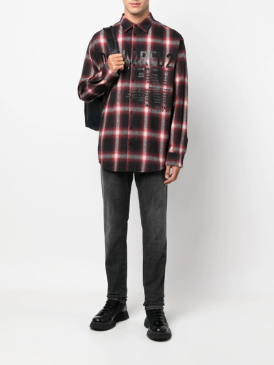 Shop Dsquared2 Logo-print Checked Cotton Shirt In Rot