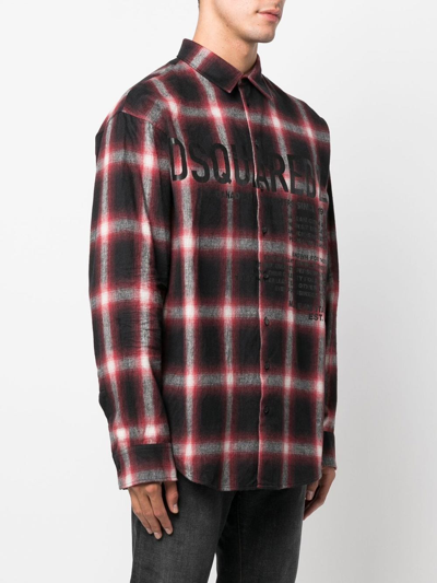 Shop Dsquared2 Logo-print Checked Cotton Shirt In Rot