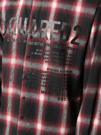 Shop Dsquared2 Logo-print Checked Cotton Shirt In Rot