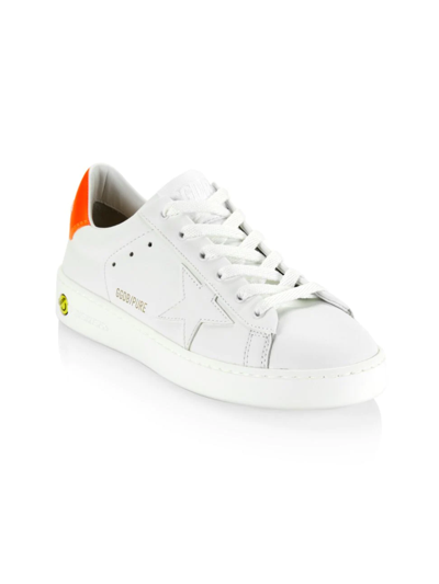 Shop Golden Goose Kid's Leather Star Sneakers In White Orange