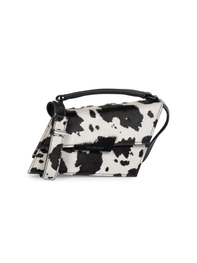 Shop Acne Studios Women's Mini Distortion Cow-print Calf Hair Shoulder Bag In White Black
