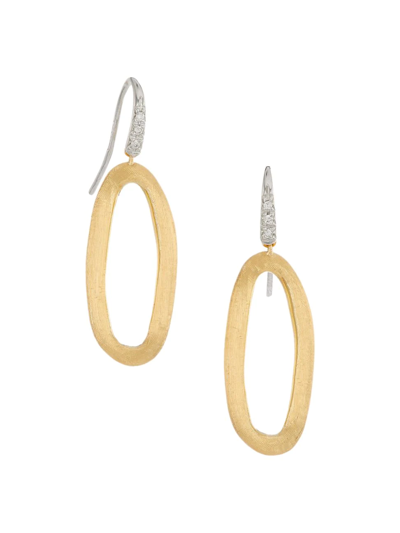 Shop Marco Bicego Women's Jaipur Two-tone 18k Gold & Diamond Oval Hoop Drop Earrings In Yellow Gold