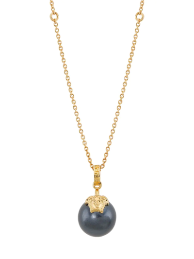 Shop Versace Men's Faux Pearl Pendant Necklace In Gold Black
