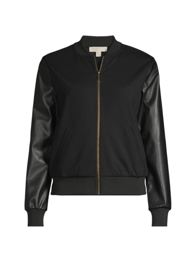 Shop Michael Michael Kors Women's Mixed-media Bomber Jacket In Black