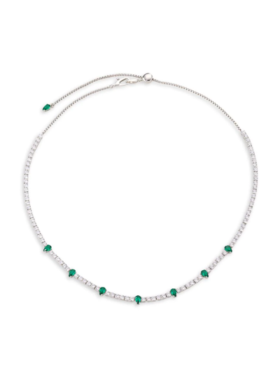 Shop Adriana Orsini Women's Loveall Sterling Silver, Crystal, & Cubic Zirconia Necklace In Silver Emerald