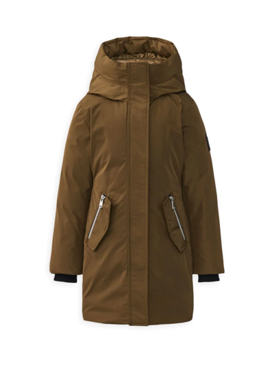 Shop Mackage Little Girl's & Girl's Shayna Hooded Down Coat In Army