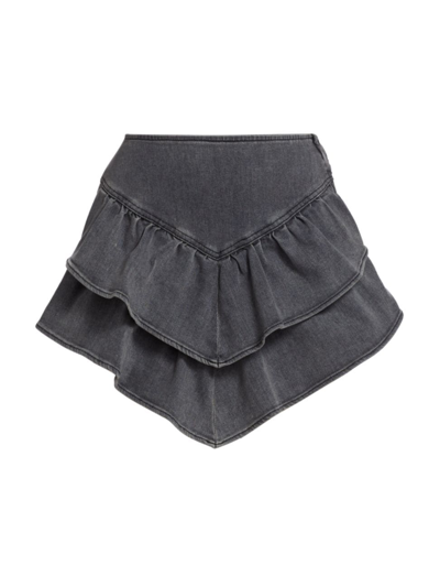 Shop Mother Women's The Ruffle Denim Miniskirt In Digging Up Dirt
