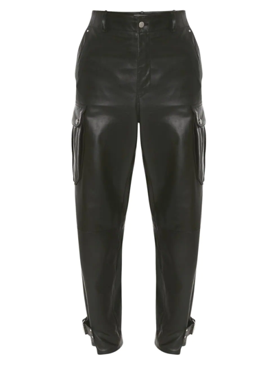 Shop Alexander Mcqueen Men's Leather Cargo Pants In Black Indigo