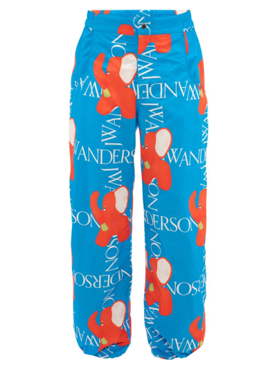 Shop Jw Anderson Elephant & Logo-print Wide- Leg Pants In Blue
