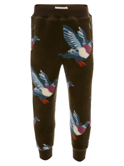 Shop Jw Anderson Men's Pigeon-print Fleece Jogger Pants In Khaki