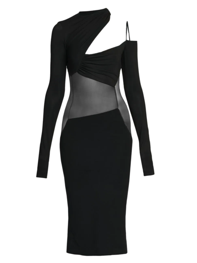 Shop Nensi Dojaka Women's Asymmetric Sheer-insert Midi-dress In Black