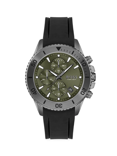 Shop Hugo Boss Men's Admiral Silicone Chronograph Watch In Green
