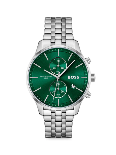 Shop Hugo Boss Men's Associate Stainless Steel Chronograph Watch In Green