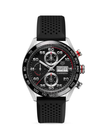 Shop Tag Heuer Men's Carrera Caliber Stainless Steel & Rubber Automatic Chronograph In Black
