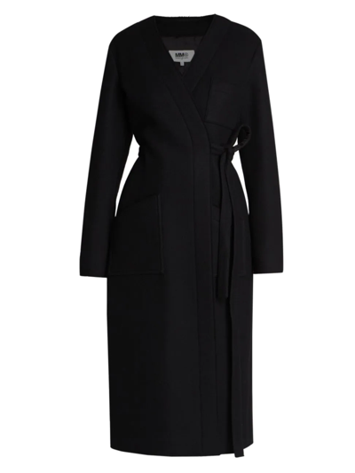 Shop Mm6 Maison Margiela Women's Wool-blend Wrap Coat In Black