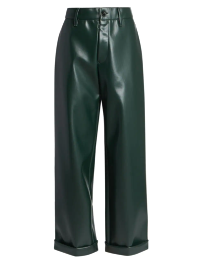 Shop Mm6 Maison Margiela Women's Faux Leather Cuffed Pants In Petrol Green