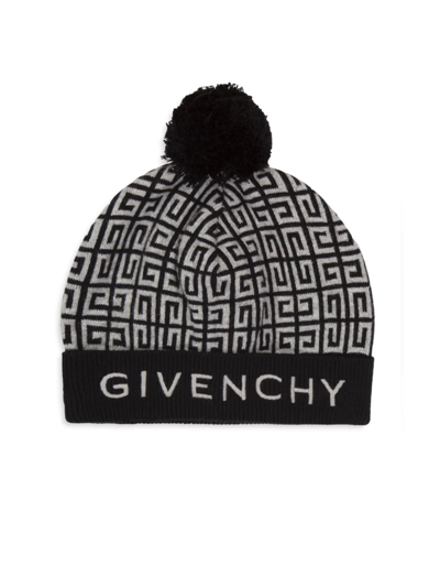 Shop Givenchy Jacquard Logo Knit Hat In Black Grey