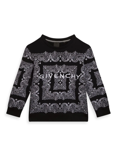 Shop Givenchy Boy's Bandana Print Logo Sweater In Black