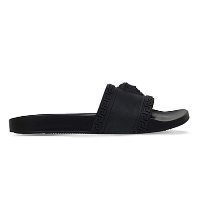 Shop Versace Medusa Rubber Sliders In Black