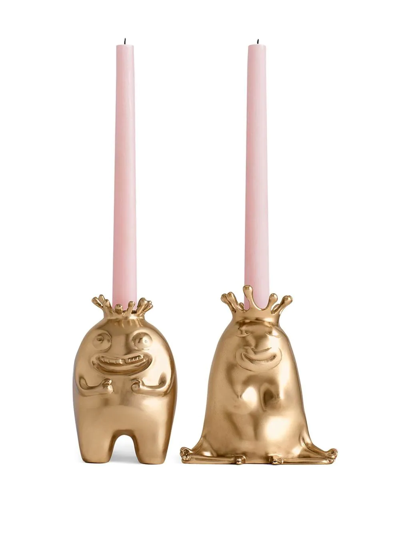 Shop L'objet X Haas Brothers King And Queen Candlesticks (set Of 2) In Gold
