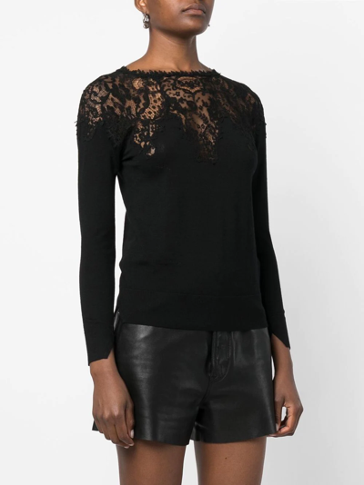 Shop Ermanno Scervino Knitted Lace-panel Jumper In Black