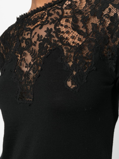 Shop Ermanno Scervino Knitted Lace-panel Jumper In Black