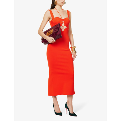 Shop Galvan Kali Cutout Stretch-woven Midi Dress In Coral
