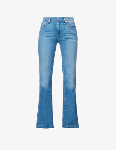 Shop Paige Genevieve Brand-patch Flared High-rise Stretch-denim Jeans In Golden Years