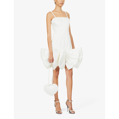 Shop Rotate Birger Christensen Leiza Ruffled Recycled-polyester Mini Dress In Bright White