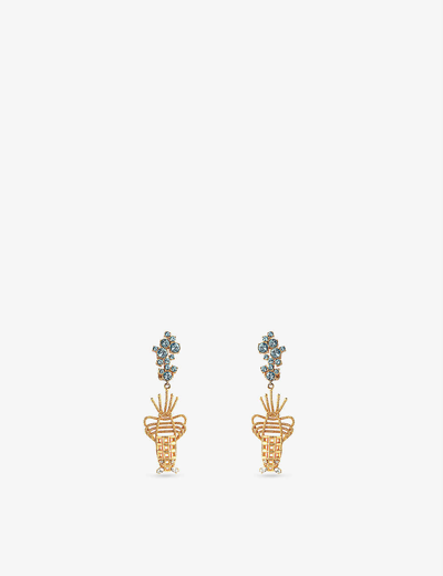 La Maison Couture Womens Sonia Petroff Lobster Aquamarine, Diamond And 24ct Yellow Gold-plated Brass Earrings In Gold