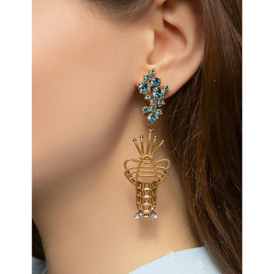 La Maison Couture Womens Sonia Petroff Lobster Aquamarine, Diamond And 24ct Yellow Gold-plated Brass Earrings In Gold